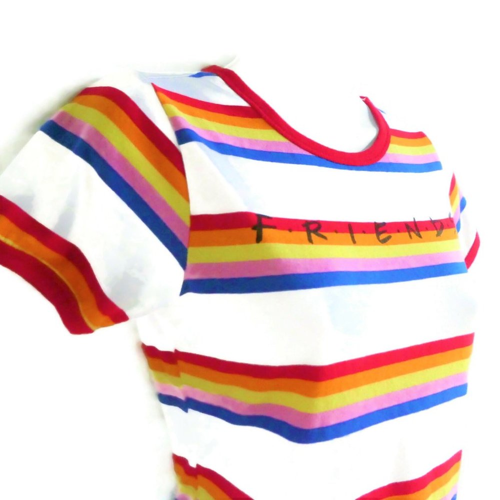 Vintage 90s Tee FRIENDS TV Show Rainbow Stripes XS - Picture 2 of 8
